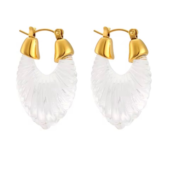 Anthro “Gabi” Sculptural Crystal Clear Scalloped Striated Parabola Frosted Hoops - Picture 13 of 14